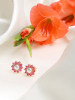 Thumbnail for Maroon Gold-Plated Floral Studs Earrings - Ruby Raang - Distacart
