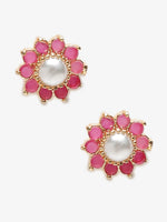 Thumbnail for Maroon Gold-Plated Floral Studs Earrings - Ruby Raang - Distacart