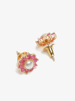 Thumbnail for Maroon Gold-Plated Floral Studs Earrings - Ruby Raang - Distacart