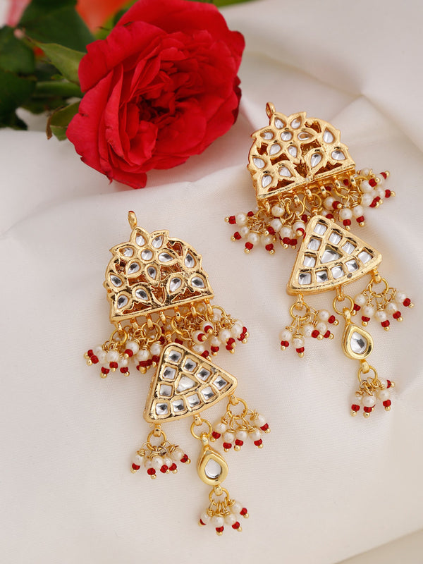 Gold-Toned Contemporary Chandbalis Earrings - Ruby Raang - Distacart