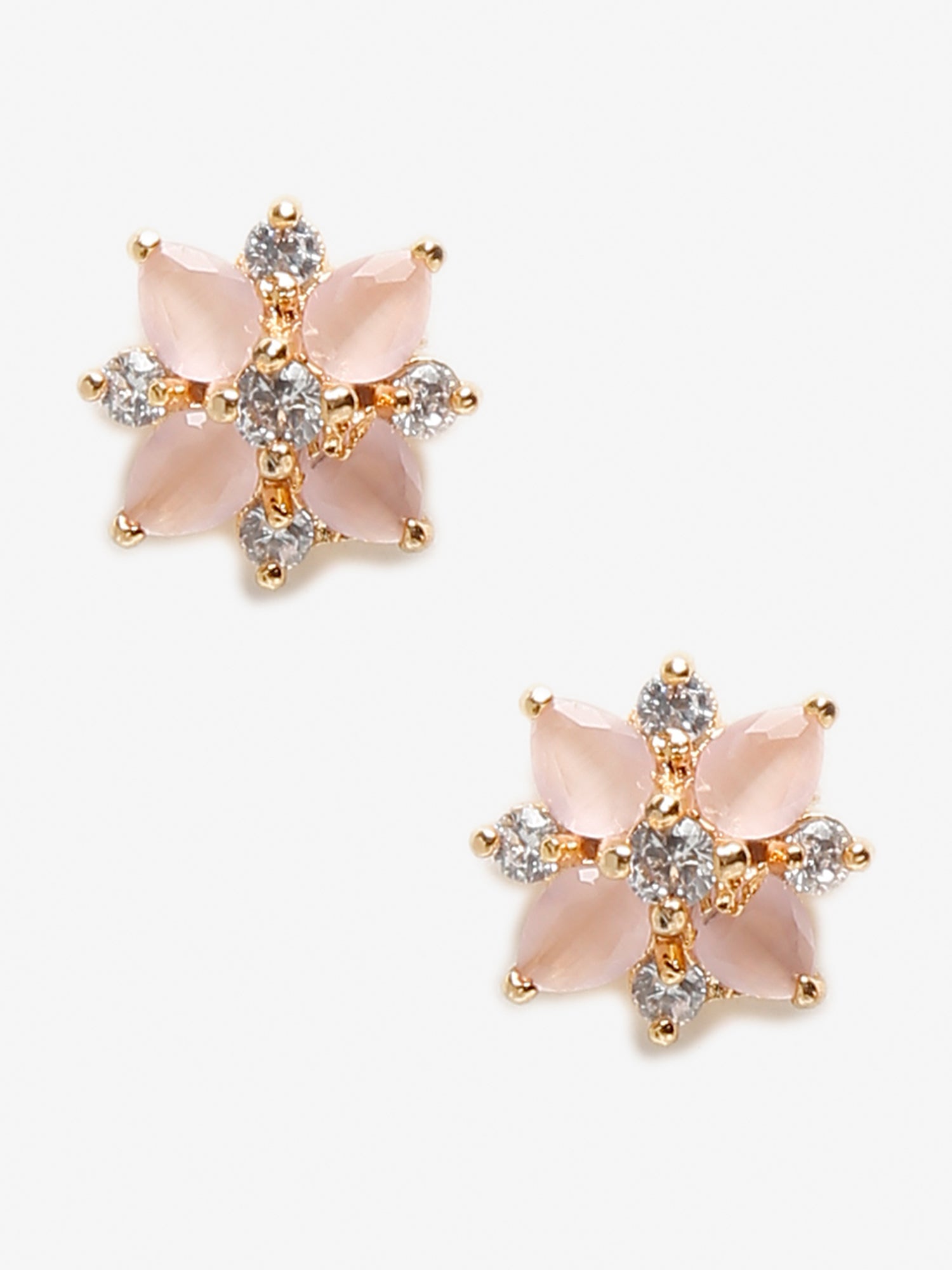 Gold-Plated Pink Floral Studs Earrings - Ruby Raang - Distacart