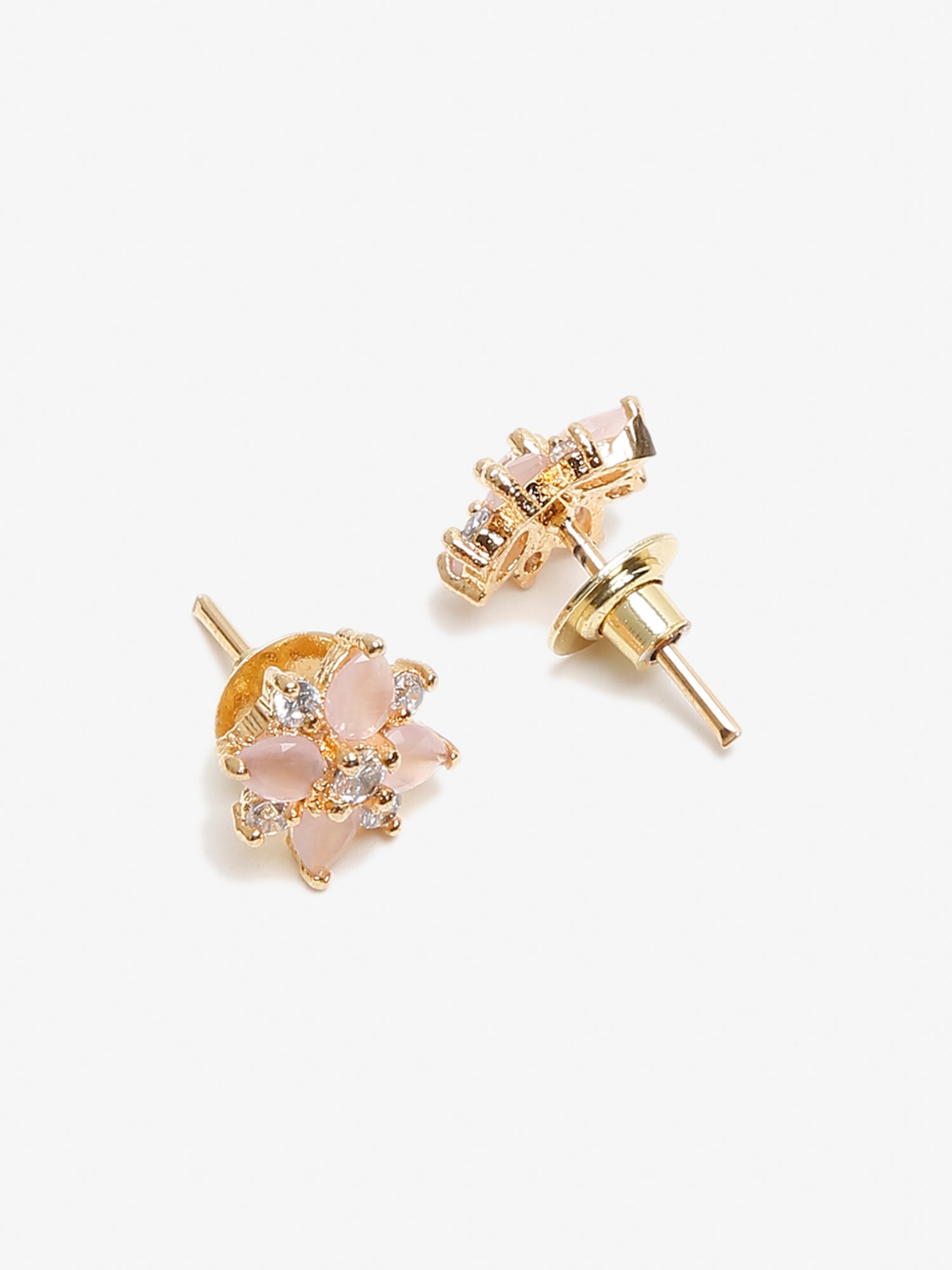 Gold-Plated Pink Floral Studs Earrings - Ruby Raang - Distacart