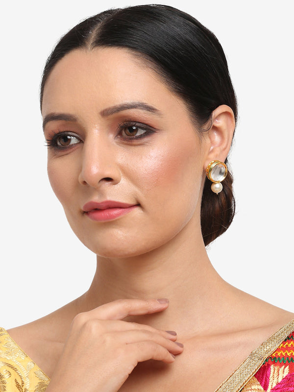 Gold-Toned Contemporary Studs Earrings - Ruby Raang - Distacart