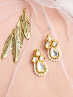 Thumbnail for Gold-Toned White Teardrop Shaped Drop Earrings - Ruby Raang - Distacart
