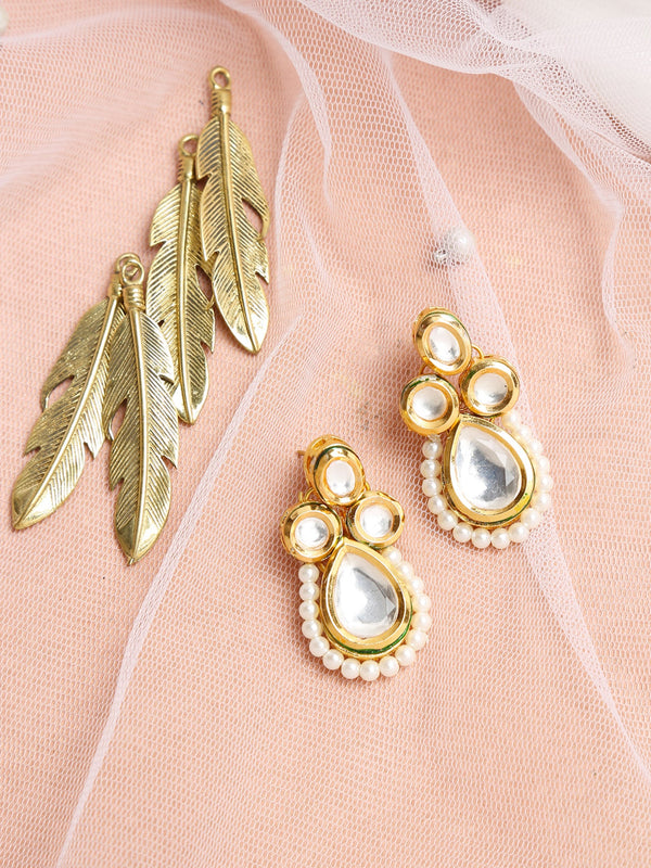 Gold-Toned White Teardrop Shaped Drop Earrings - Ruby Raang - Distacart