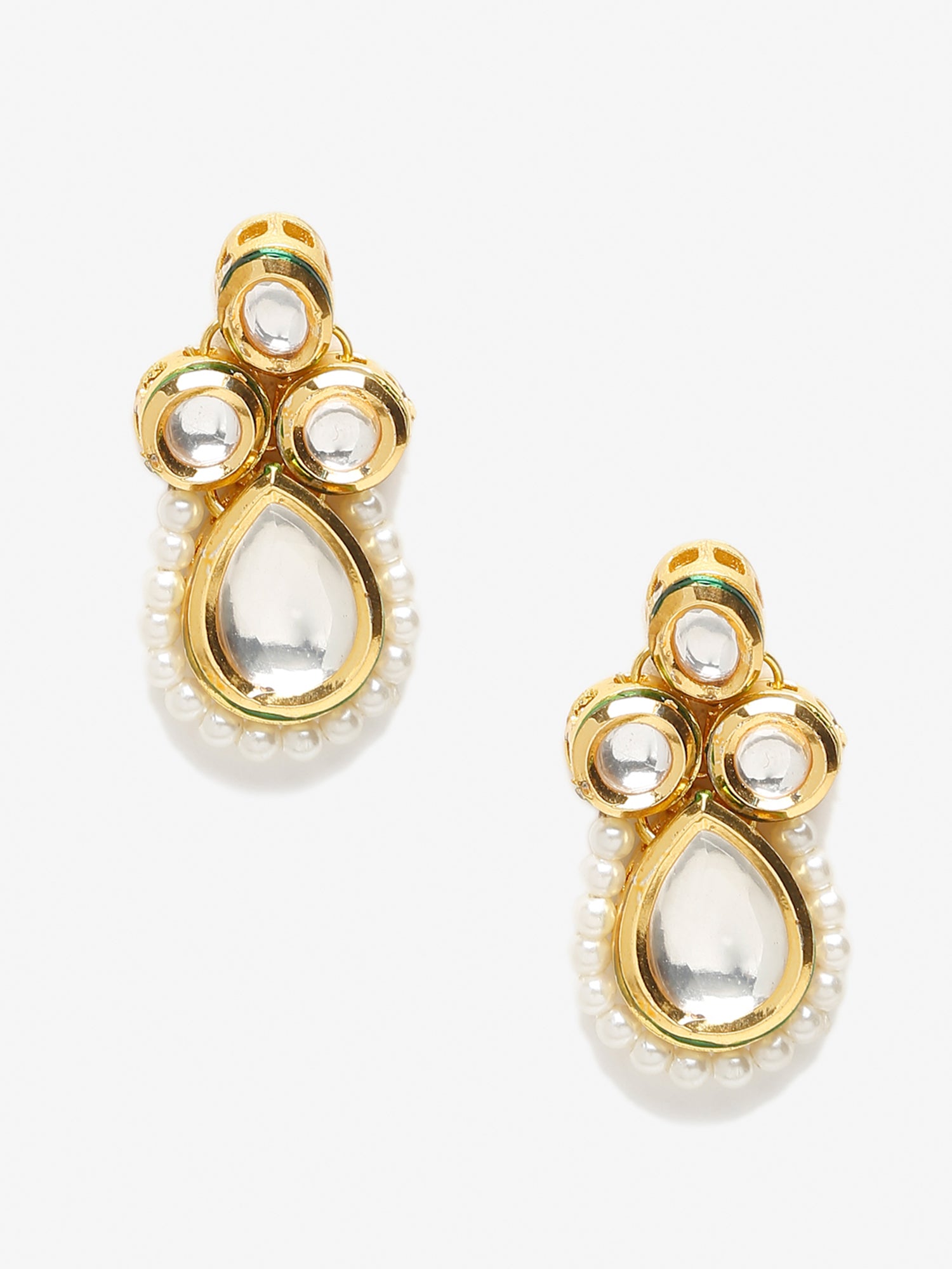 Gold-Toned White Teardrop Shaped Drop Earrings - Ruby Raang - Distacart