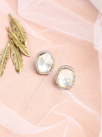 Thumbnail for Silver-Toned Contemporary Studs Earrings - Ruby Raang - Distacart