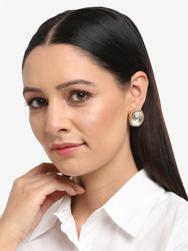 Gold-Toned Contemporary Studs Earrings - Ruby Raang - Distacart