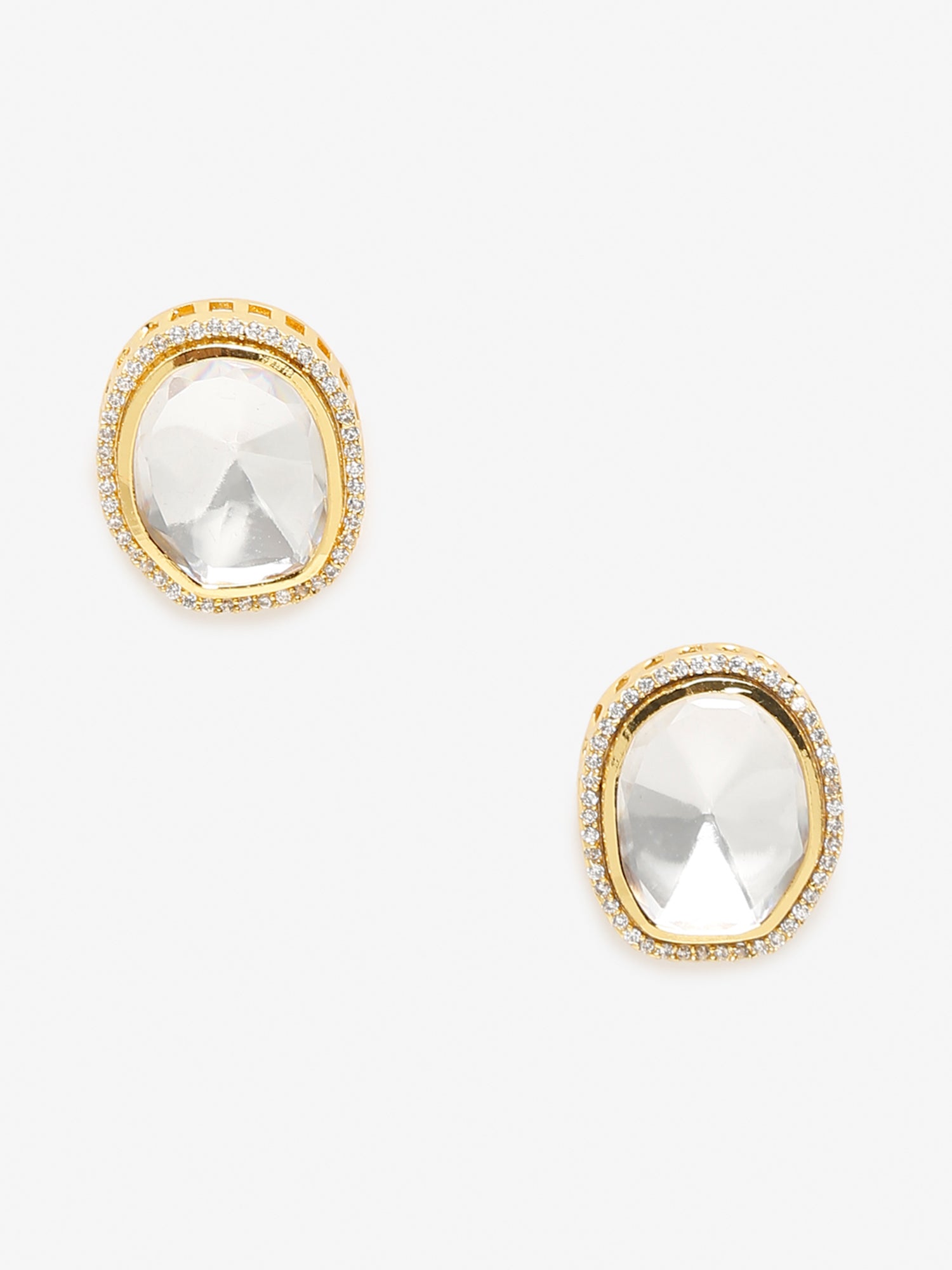 Gold-Toned Contemporary Studs Earrings - Ruby Raang - Distacart