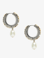 Thumbnail for Silver-Toned White Circular Hoop Earrings - Ruby Raang - Distacart