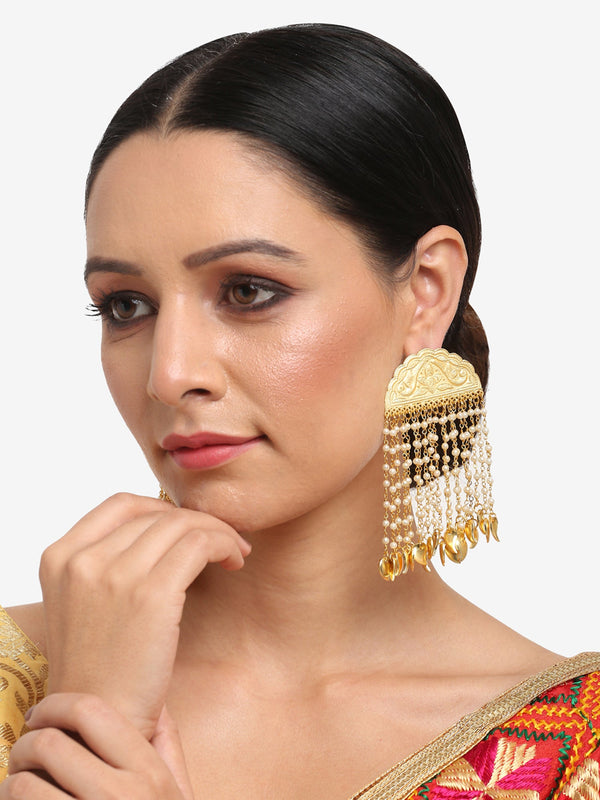 Gold-Toned White Contemporary Jhumkas Earrings - Ruby Raang - Distacart