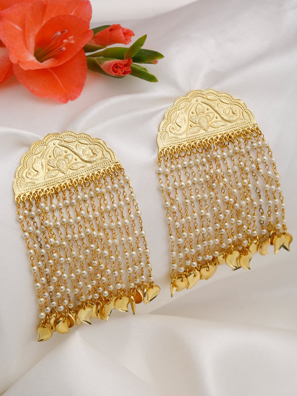 Gold-Toned White Contemporary Jhumkas Earrings - Ruby Raang - Distacart