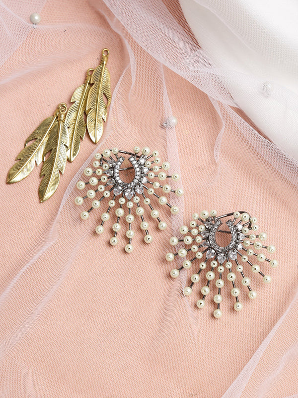 White Contemporary Drop Earrings - Ruby Raang - Distacart