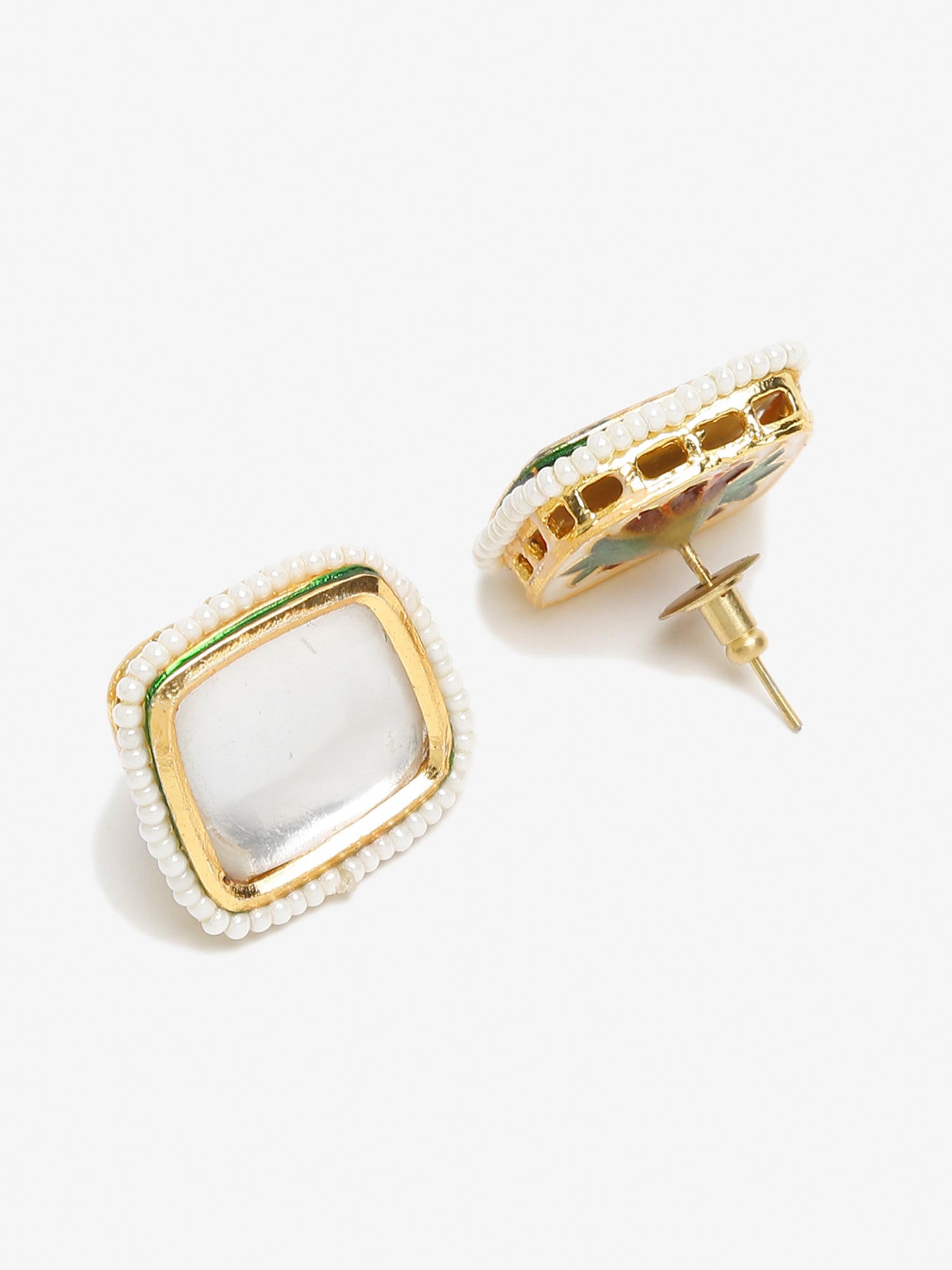 White Artificial Stone Beads Studded Contemporary Studs Earrings - Ruby Raang - Distacart