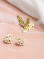 Thumbnail for White Gold-Toned Pearl Circular Stud Earrings - Ruby Raang - Distacart