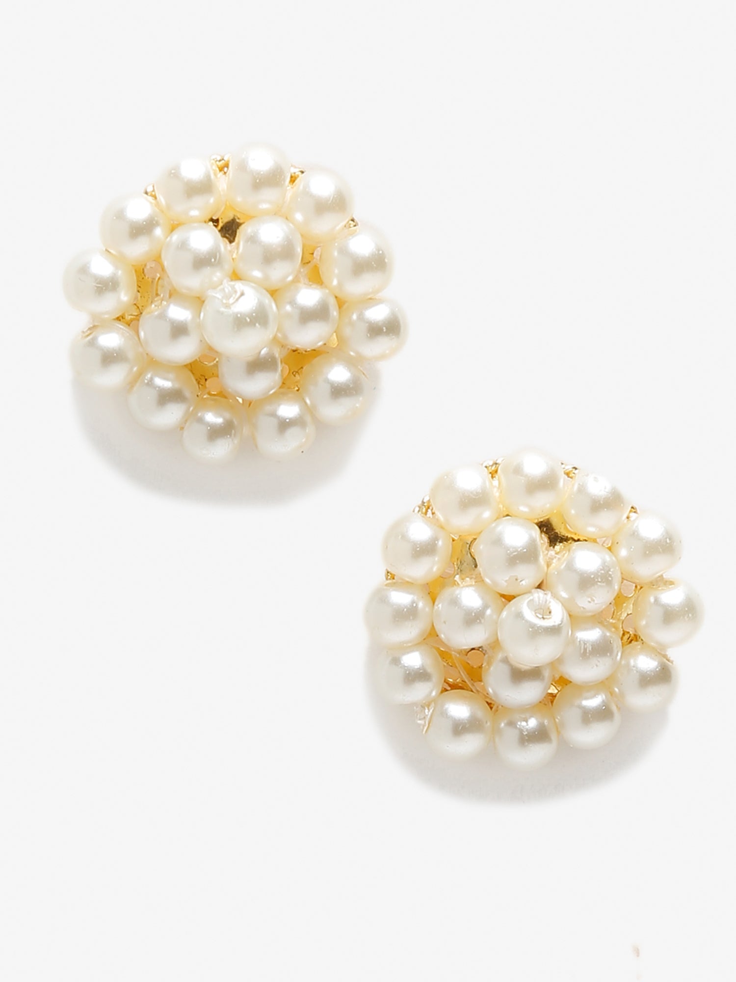 White Gold-Toned Pearl Circular Stud Earrings - Ruby Raang - Distacart
