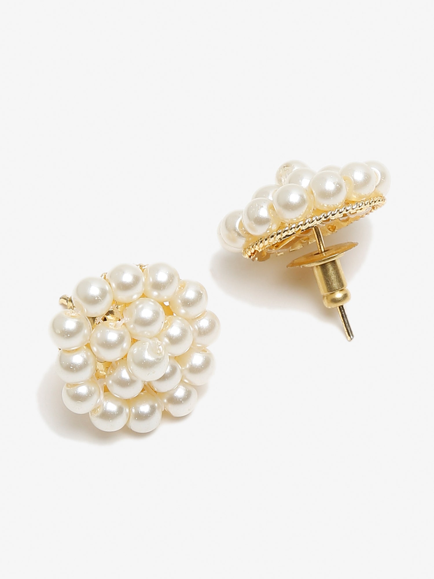 White Gold-Toned Pearl Circular Stud Earrings - Ruby Raang - Distacart