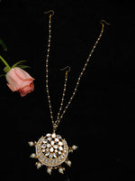 Thumbnail for Gold-Plated White Kundan-Studded Pearl Beaded Handcrafted Maatha Patti - Ruby Raang - Distacart