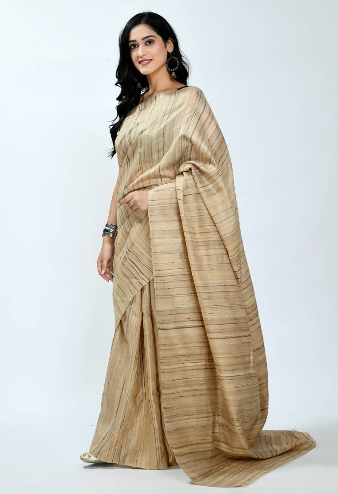 Mominos Fashion Moeza Pure Ghichcha Silk Tussar Golden Color Saree
