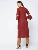 Thumbnail for Aniyah Cotton Criss Cross Bell Sleeves Straight Kurta In Maroon (AN-101B)