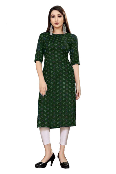Malishka Women's Green Color Printed Straight Viscose Kurti - Green - Distacart