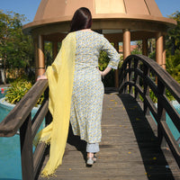 Thumbnail for Malishka Women's Yellow Cotton Floral Printed Kurta Pant Set With Dupatta - White & Yellow - Distacart