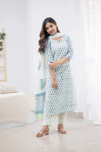 Thumbnail for Malishka Womens Cotton Blend Kurta Pant Set With Dupatta - Sky Blue - Distacart