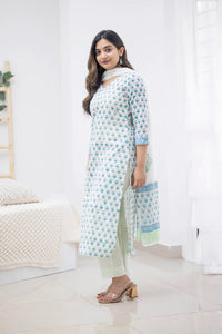 Thumbnail for Malishka Womens Cotton Blend Kurta Pant Set With Dupatta - Sky Blue - Distacart