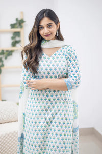 Thumbnail for Malishka Womens Cotton Blend Kurta Pant Set With Dupatta - Sky Blue - Distacart