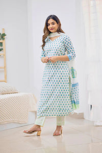 Thumbnail for Malishka Womens Cotton Blend Kurta Pant Set With Dupatta - Sky Blue - Distacart