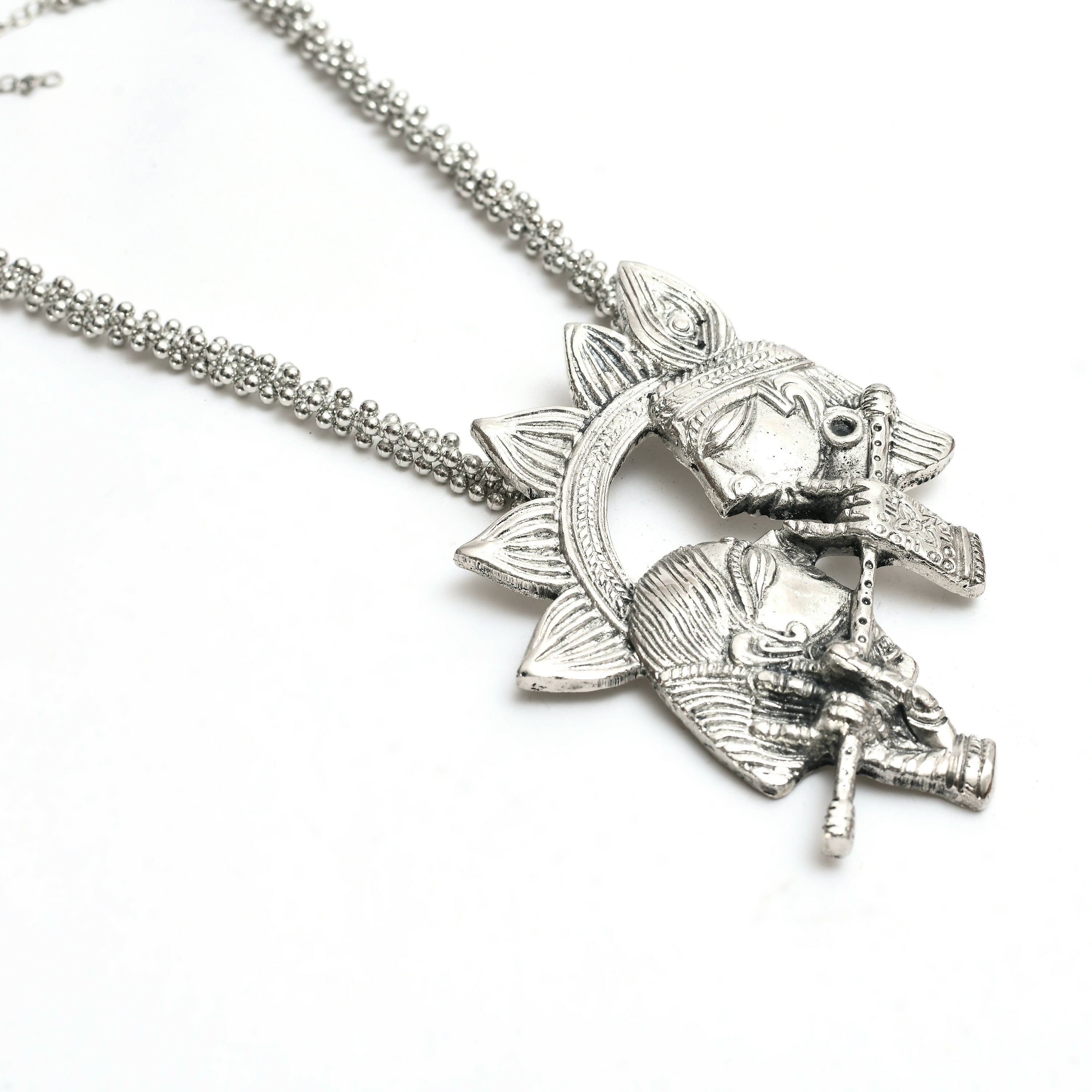 Mominos Fashion Johar Kamal Oxidised Silver-Plated Brass Finish Radha Kishan Long Necklace For Women (Silver) - Distacart