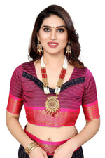 Thumbnail for Vamika Weaving Navy Cotton Silk Saree - Distacart