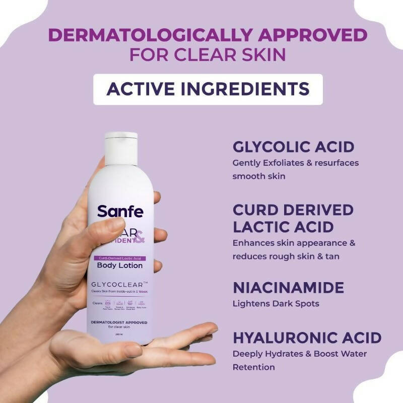 Sanfe Clear & Confident Glycolic Acid Body Lotion - Distacart
