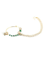 Thumbnail for Gold-Plated White Green Kundan-Studded Pearl Beaded Nosepin - Ruby Raang - Distacart
