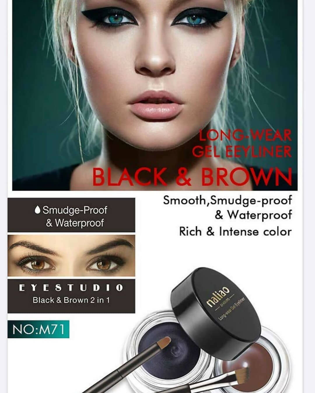 Maliao Professional Long Wear Black And Brown Gel Eyeliner - Distacart