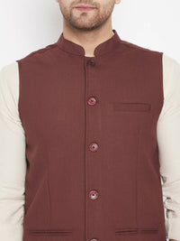 Thumbnail for Even Apparels Maroon Merino Men Woven Nehru Jacket - Distacart