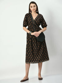 Thumbnail for Myshka Women's Black Empire Printed Dress - Distacart