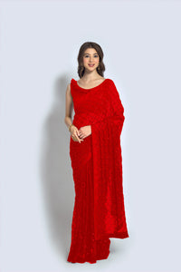 Thumbnail for Malishka Women's Red Georgette Sequence Embroidery Saree With Blouse Piece - Distacart
