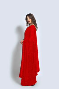 Thumbnail for Malishka Women's Red Georgette Sequence Embroidery Saree With Blouse Piece - Distacart