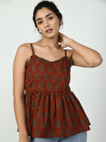 Thumbnail for Myshka Women's Rust Ethnic Motifs Printed Top - Distacart