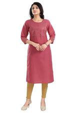 Thumbnail for Snehal Creations Gorgeous Coral Art Silk Designer Long Kurti Tunic With Sequines Embroidery - Distacart