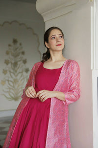 Thumbnail for Partywear Designer Digital print Pink Maslin Gown - Anbazaar - Distacart