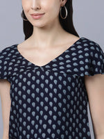Thumbnail for Myshka Women Navy Blue Ethnic Motifs Printed Pure Cotton Top with Palazzos - Distacart