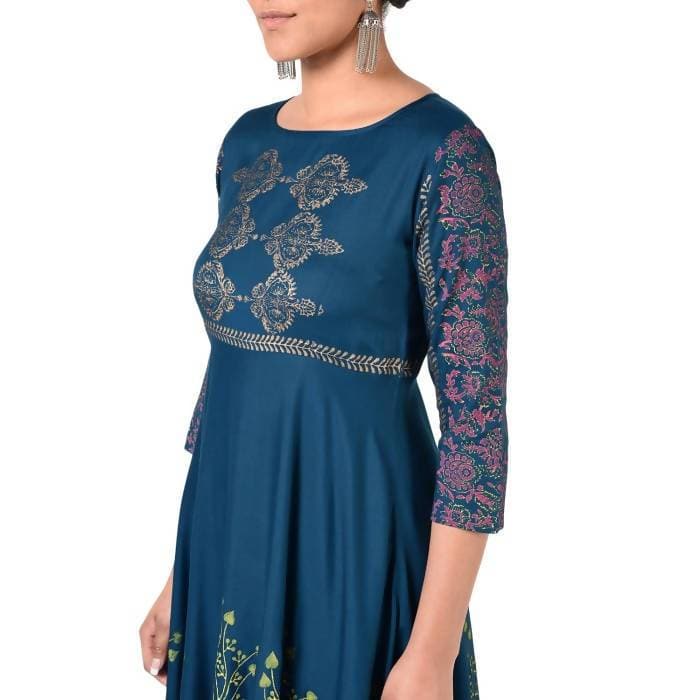 Aniyah Latest Cotton Block Printed Straight Kurta Blue Palazzo Set (AN-159K)