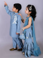 Thumbnail for Lil Drama Ethnic Girls Blue Kurta with Sharara and dupatta set - Distacart