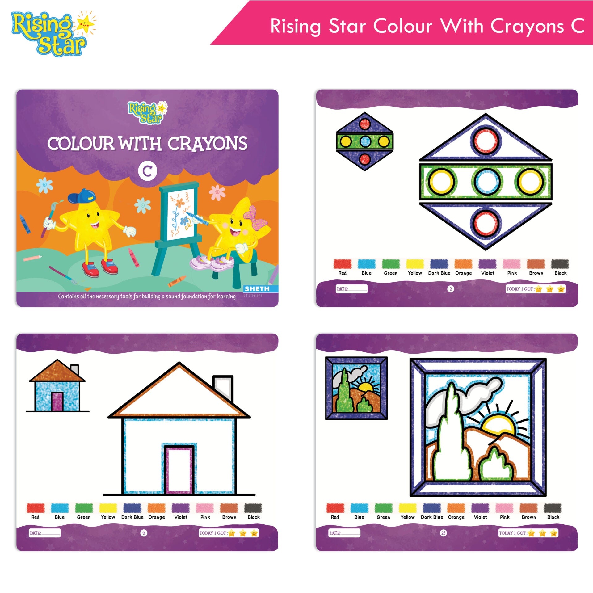 Rising Star Fun Learning Senior KG Books Set of 6| Ages 5-6 Years| Alphabet Letters, Cursive Writing, Number, Colouring, Rhymes & Stories Book - Distacart