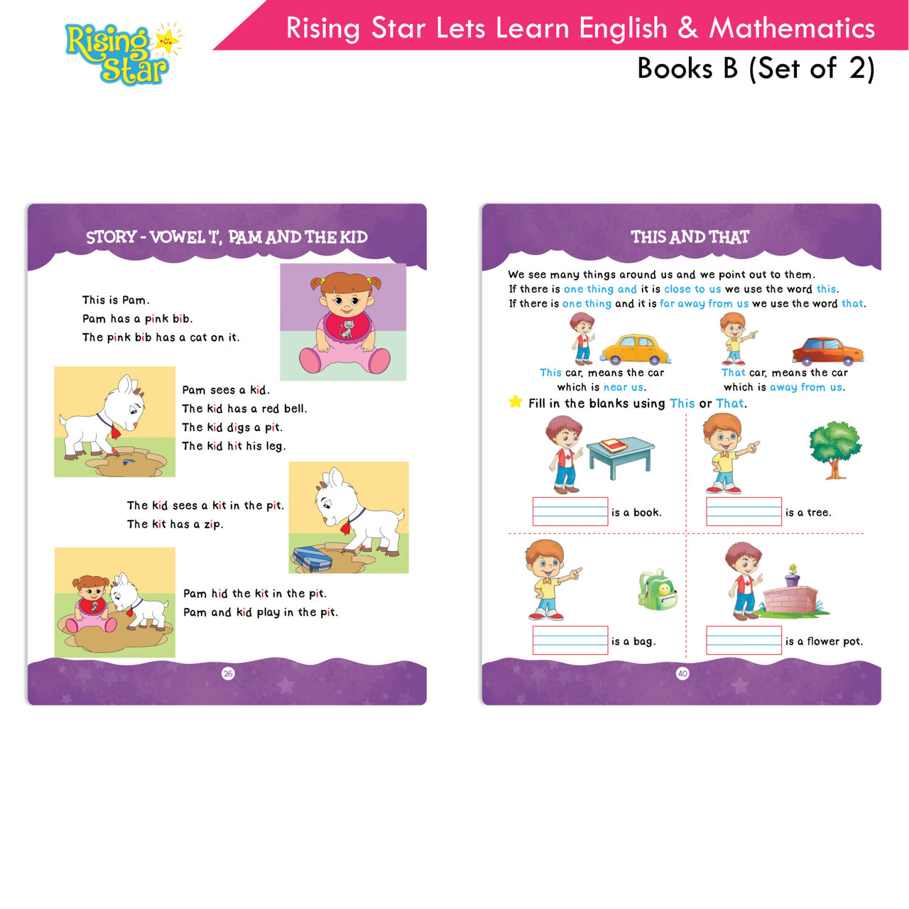 Rising Star Lets Learn English & Maths Activity Book Set B| Set of 2| Ages 3-7 Year| Number 1-100, Shapes, Alphabets - Distacart