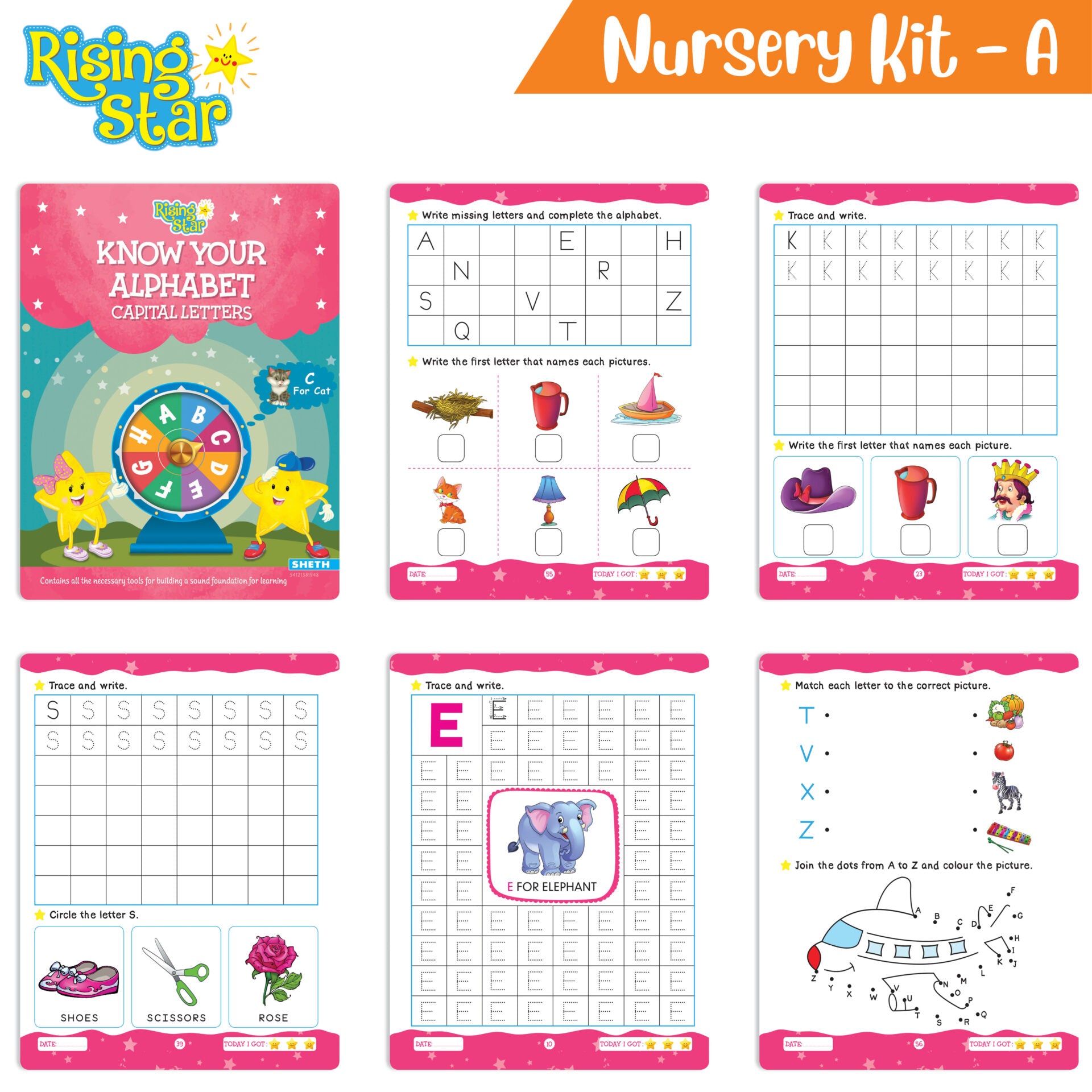 Rising Star Preschool Learning Nursery Kit A| General Knowledge| Know Your Alphabet| Numbers| Rhymes & Stories| Worksheets & Assessment Book - Distacart