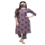 Thumbnail for Lagi Women's Mauve Printed Straight Kurta & Pant (MC39B)