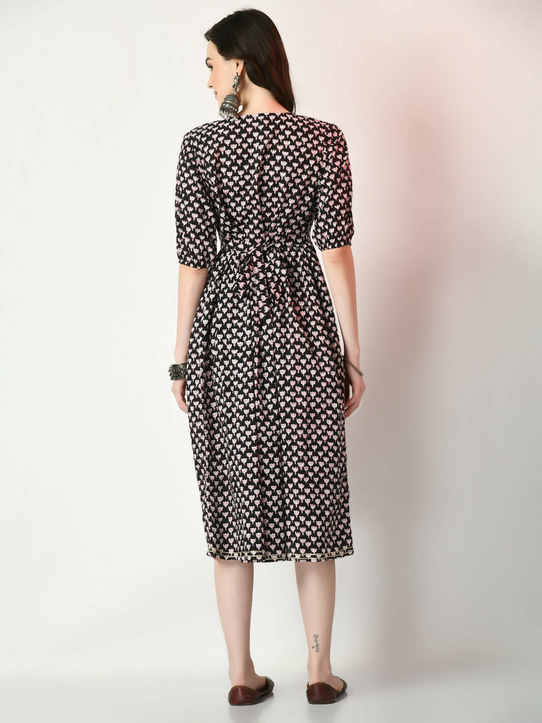Myshka Women's Black Empire Printed Dress - Distacart